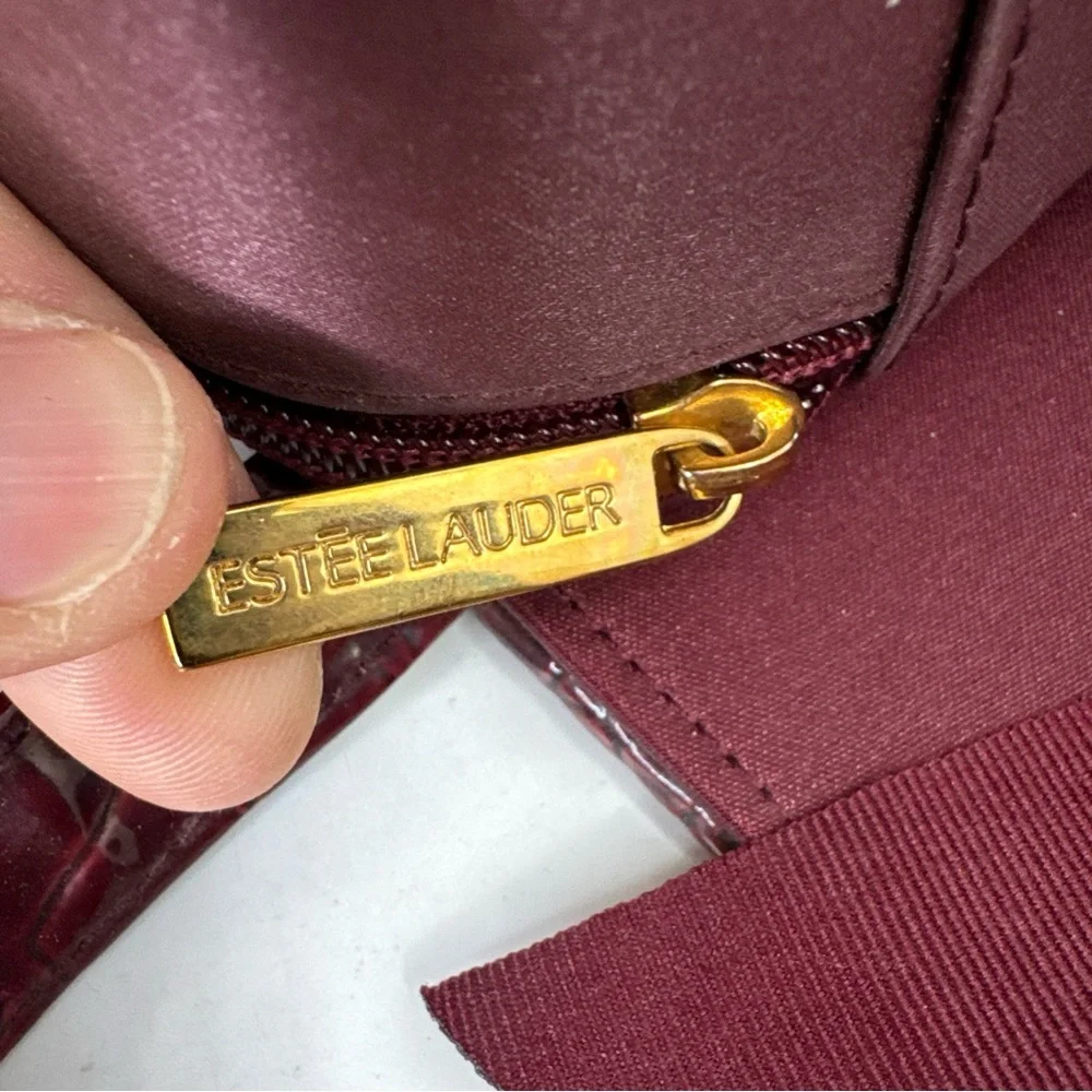 Estee Lauder Makeup Travel Case Vintage Burgundy Hard Cosmetic Bag Tote